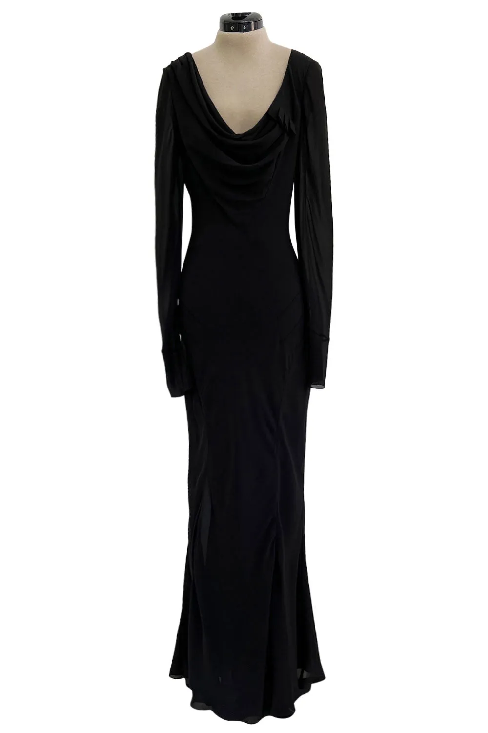 Fabulous Fall 2005 John Galliano Feather Light Bias Cut Black Silk Chiffon Dress w Seaming Detailing