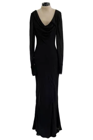 Fabulous Fall 2005 John Galliano Feather Light Bias Cut Black Silk Chiffon Dress w Seaming Detailing