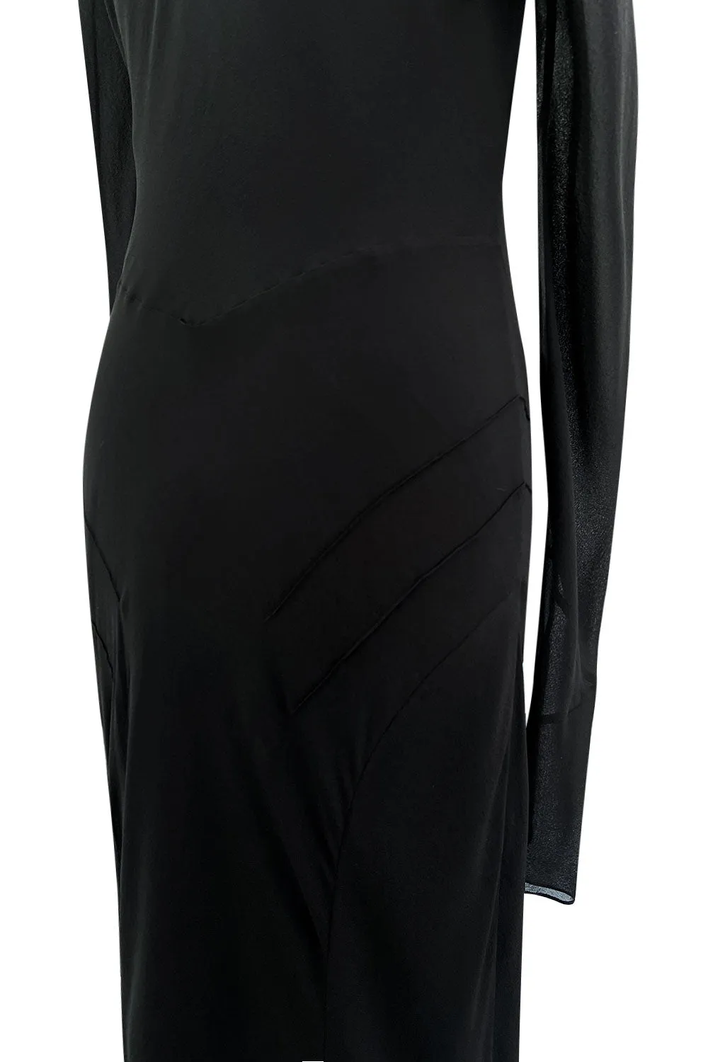 Fabulous Fall 2005 John Galliano Feather Light Bias Cut Black Silk Chiffon Dress w Seaming Detailing