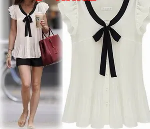 Fashion women blouse Women's Short-sleeved Shirt Chiffon Bow blouses Clothes Women Clothing