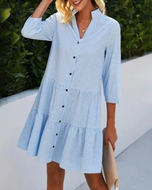 Fernanda® | Elegant A-Line Dress With V-Neck And Plaid Pattern