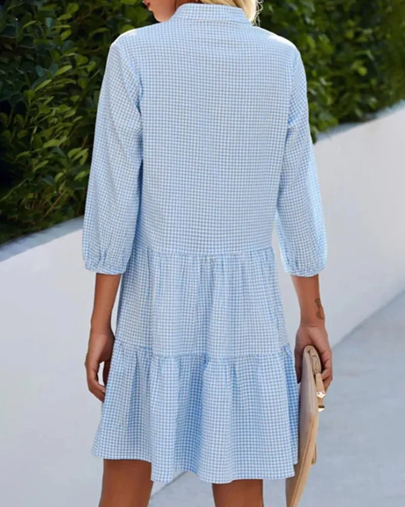 Fernanda® | Elegant A-Line Dress With V-Neck And Plaid Pattern
