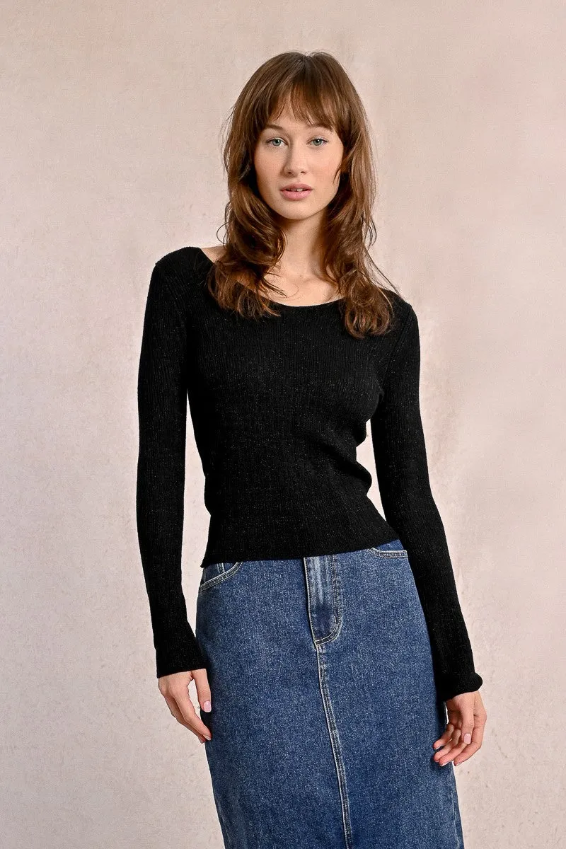 FITTED KNIT SWEATER WITH WIDE COLLAR