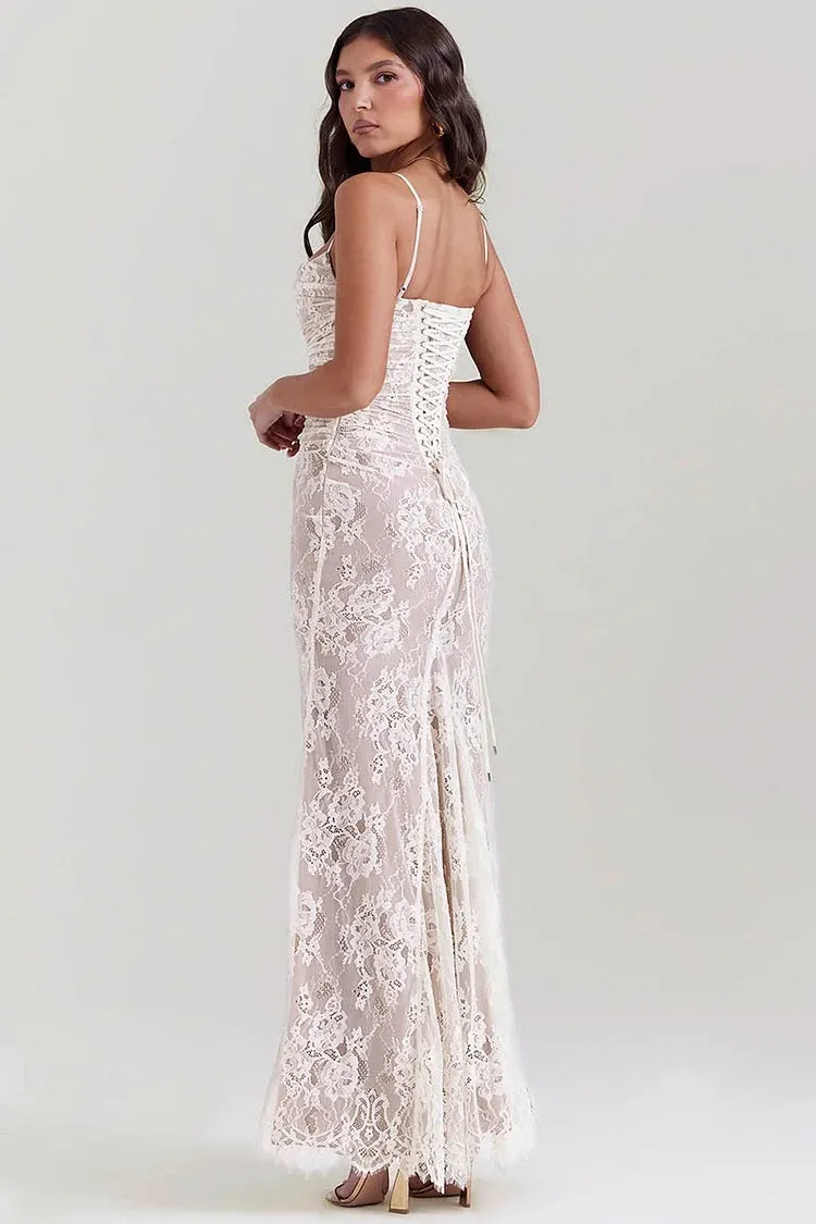 Floral Lace Crop Cardigan Slim Fit Slip Maxi Dresses Matching Set-Beige