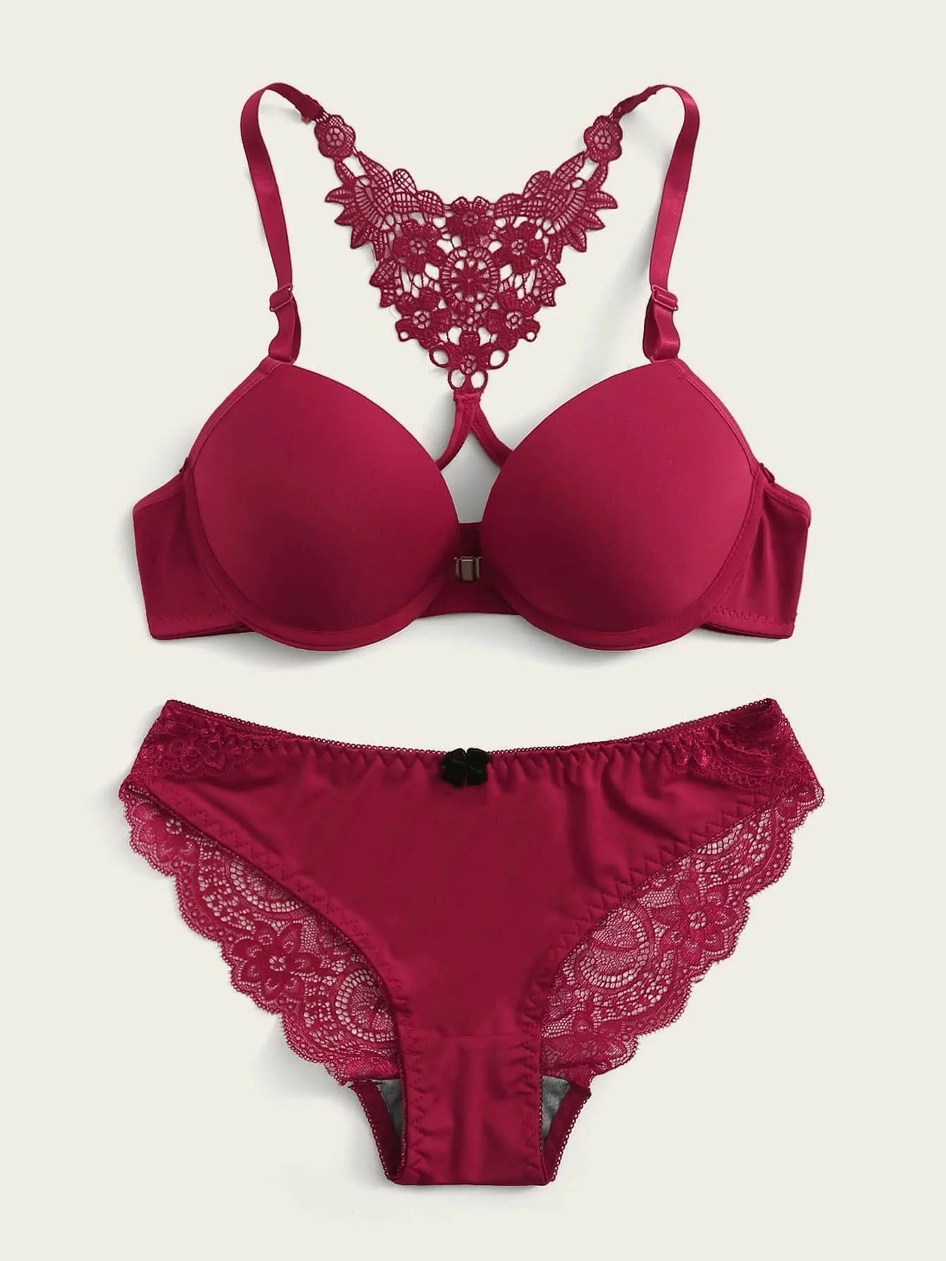 Floral Lace Cut-out Crochet Underwire Lingerie Set