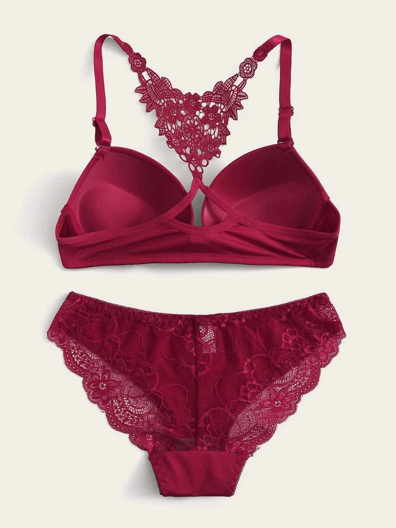 Floral Lace Cut-out Crochet Underwire Lingerie Set