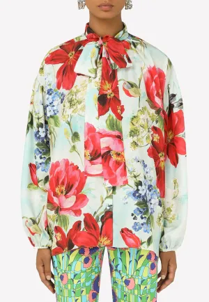 Floral Print Habotai Shirt in Silk