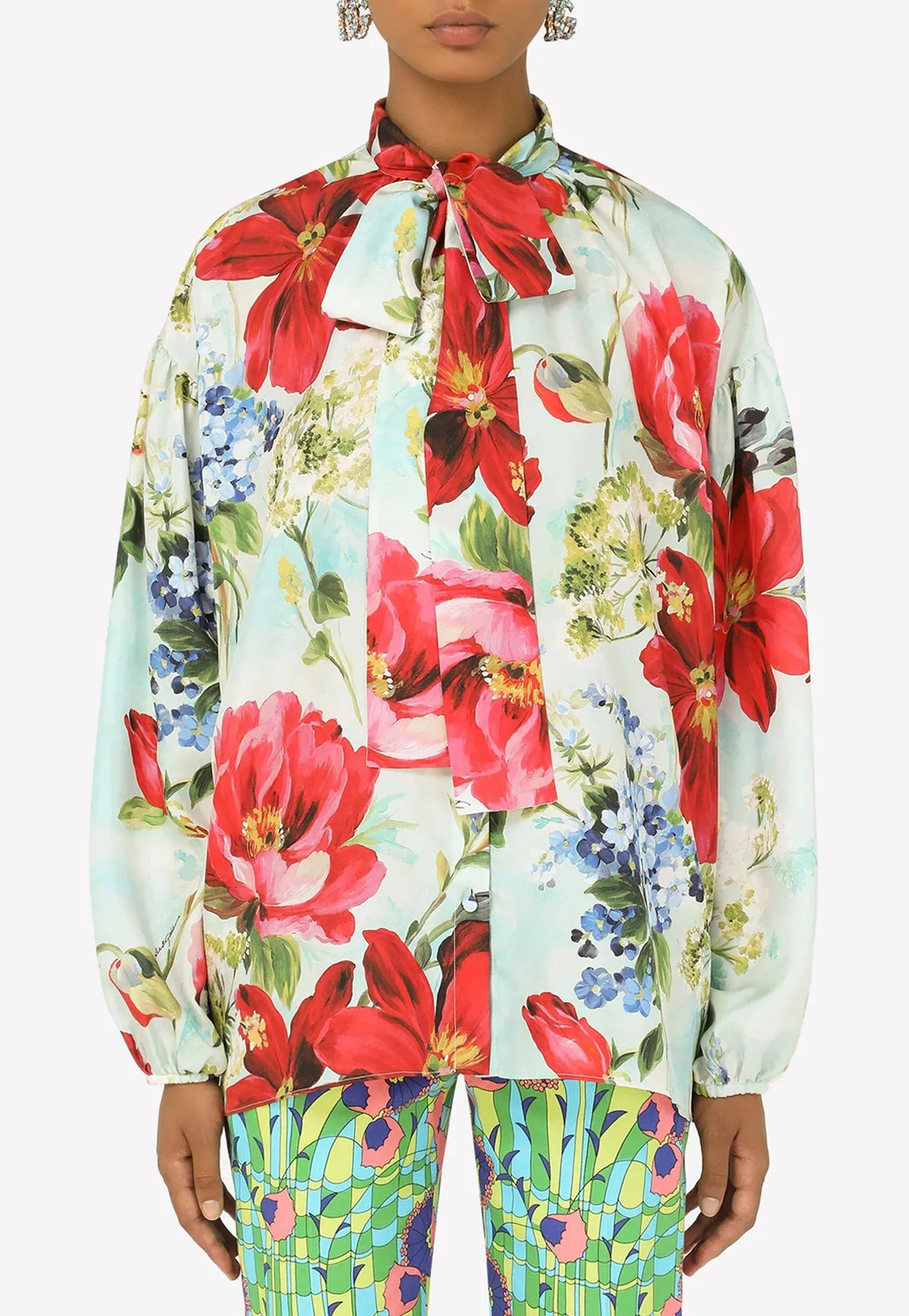 Floral Print Habotai Shirt in Silk