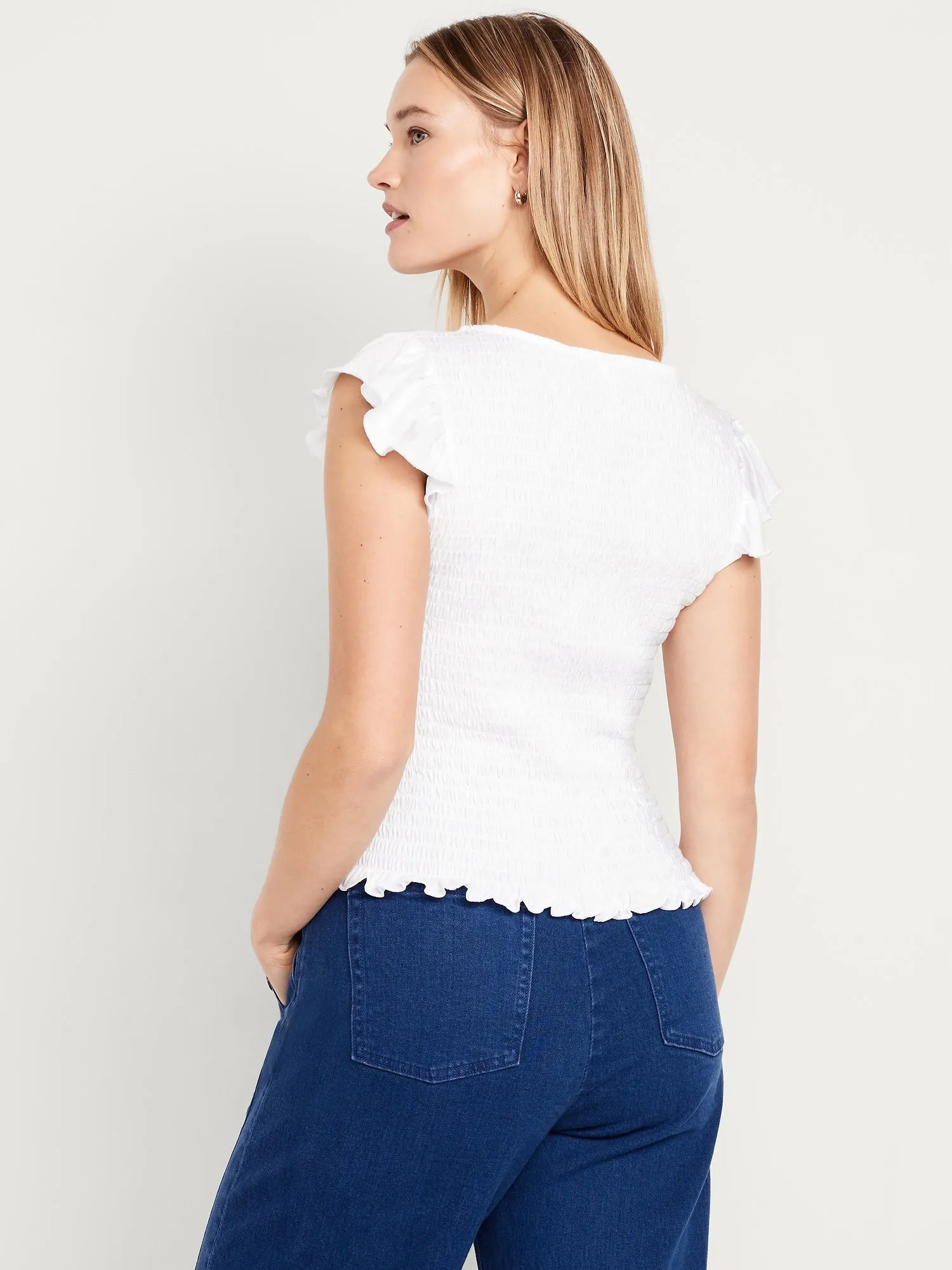 Flutter-Sleeve Smocked Top