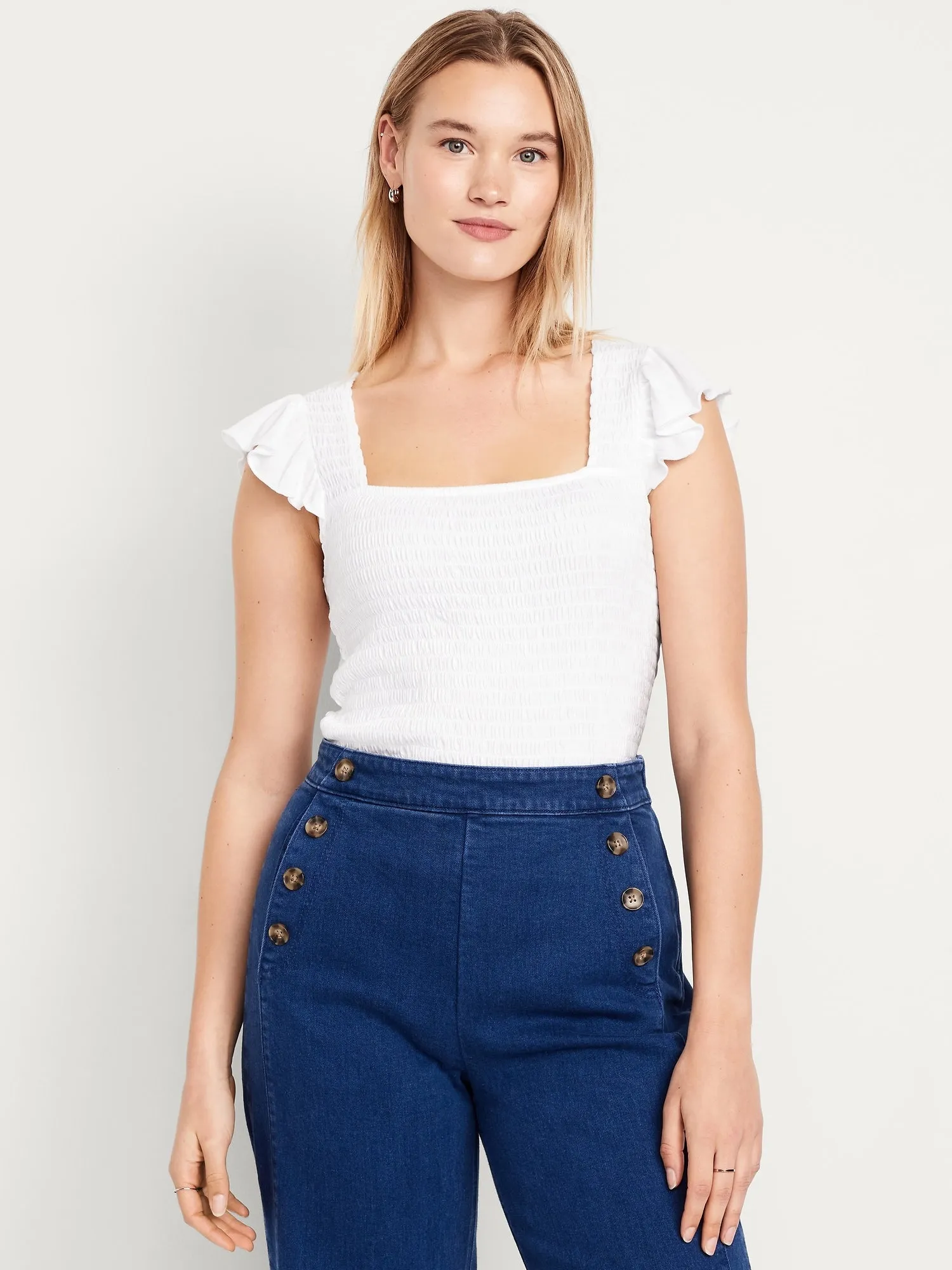 Flutter-Sleeve Smocked Top