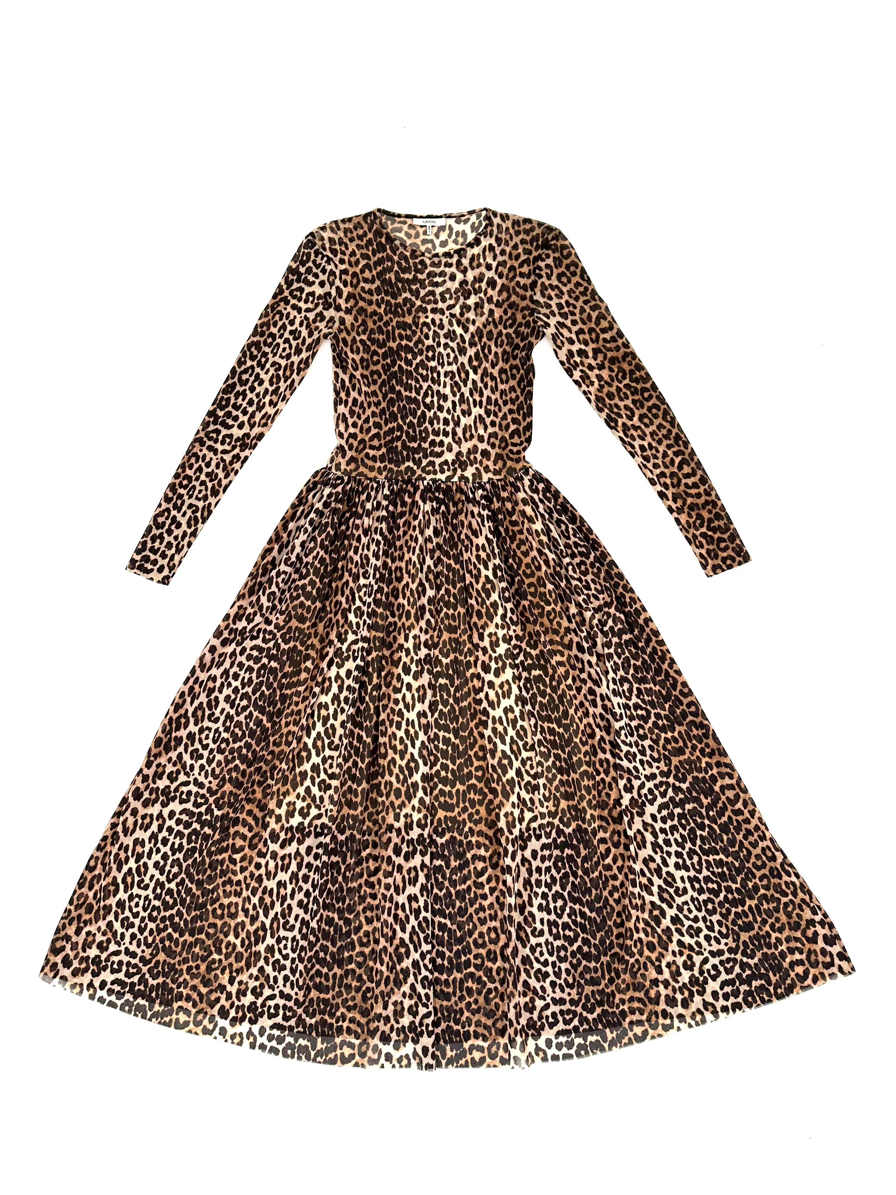 Ganni Mesh Leopard Print Dress