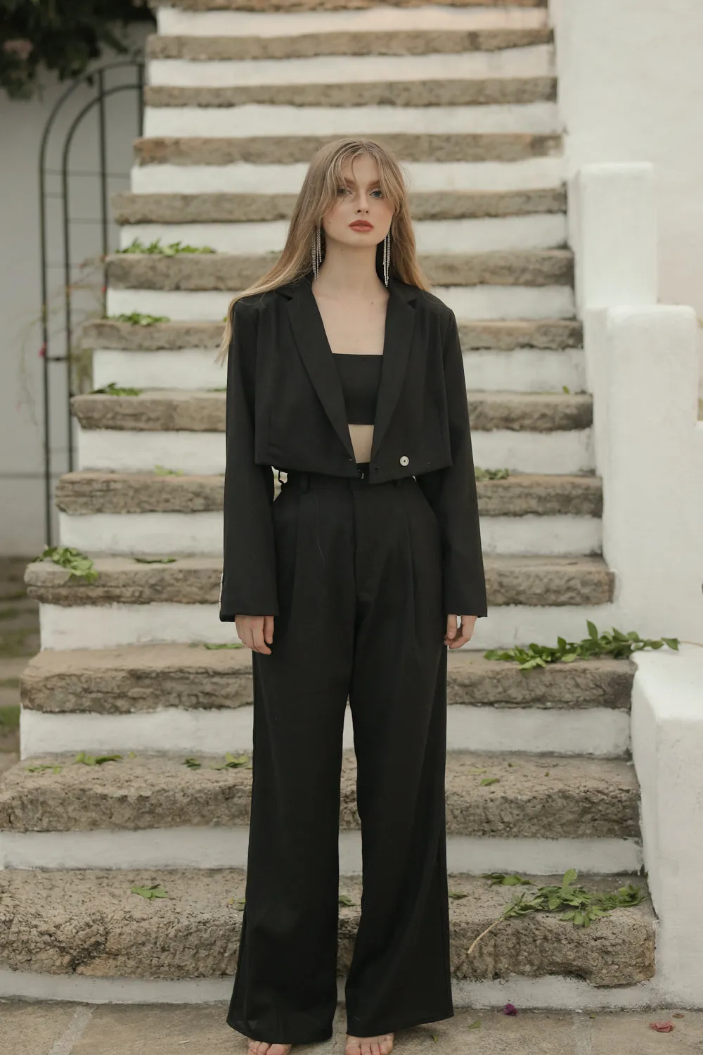 GIUSTINA BLAZER ONLY Crop Blazer (Black Linen)