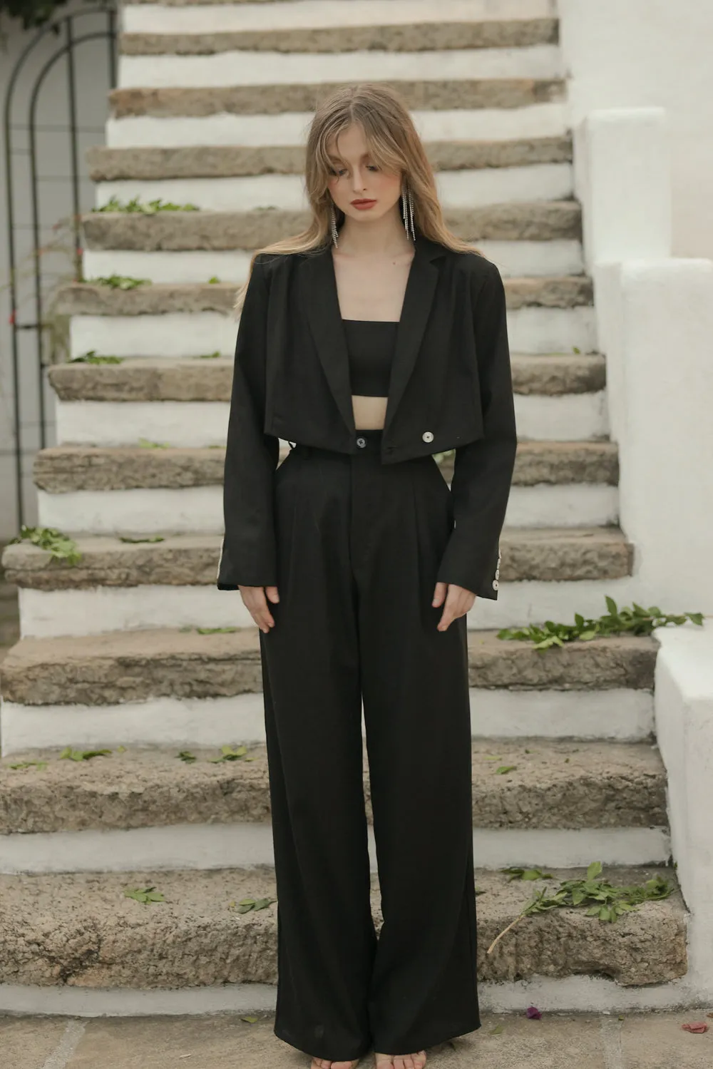 GIUSTINA BLAZER ONLY Crop Blazer (Black Linen)