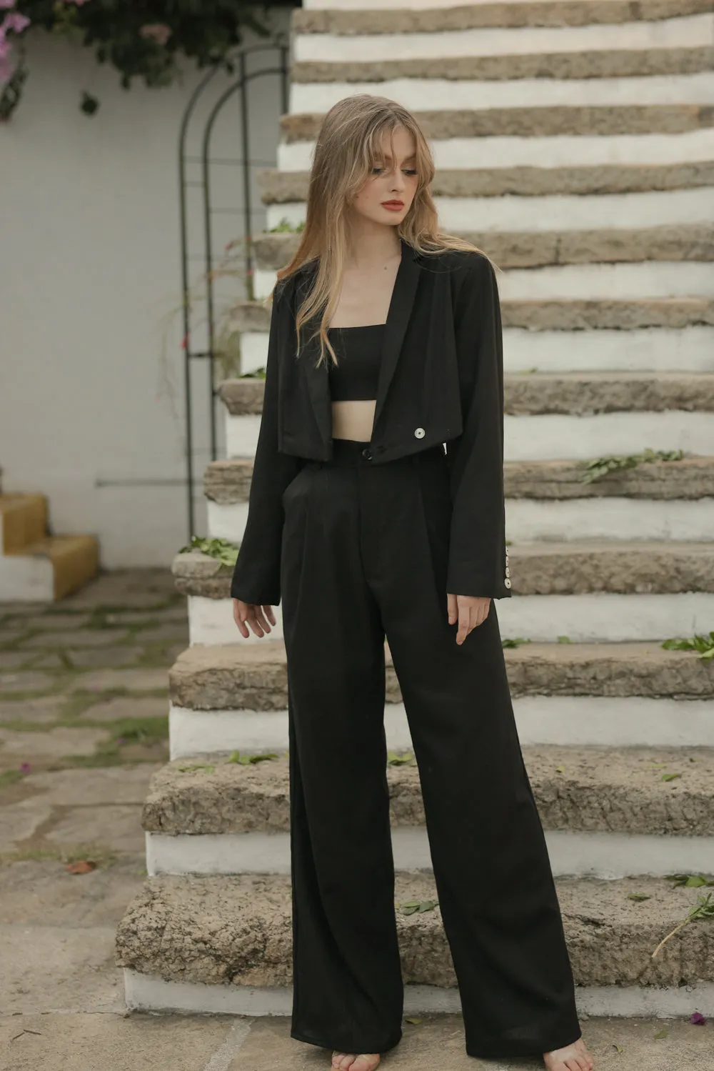 GIUSTINA BLAZER ONLY Crop Blazer (Black Linen)