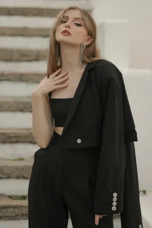 GIUSTINA BLAZER ONLY Crop Blazer (Black Linen)