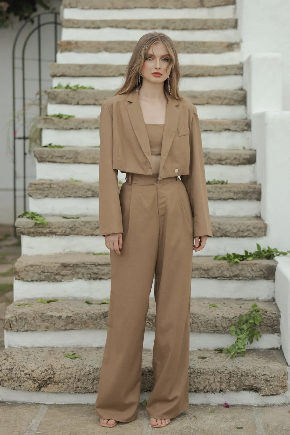GIUSTINA BLAZER ONLY Crop Blazer (Light Brown Linen)