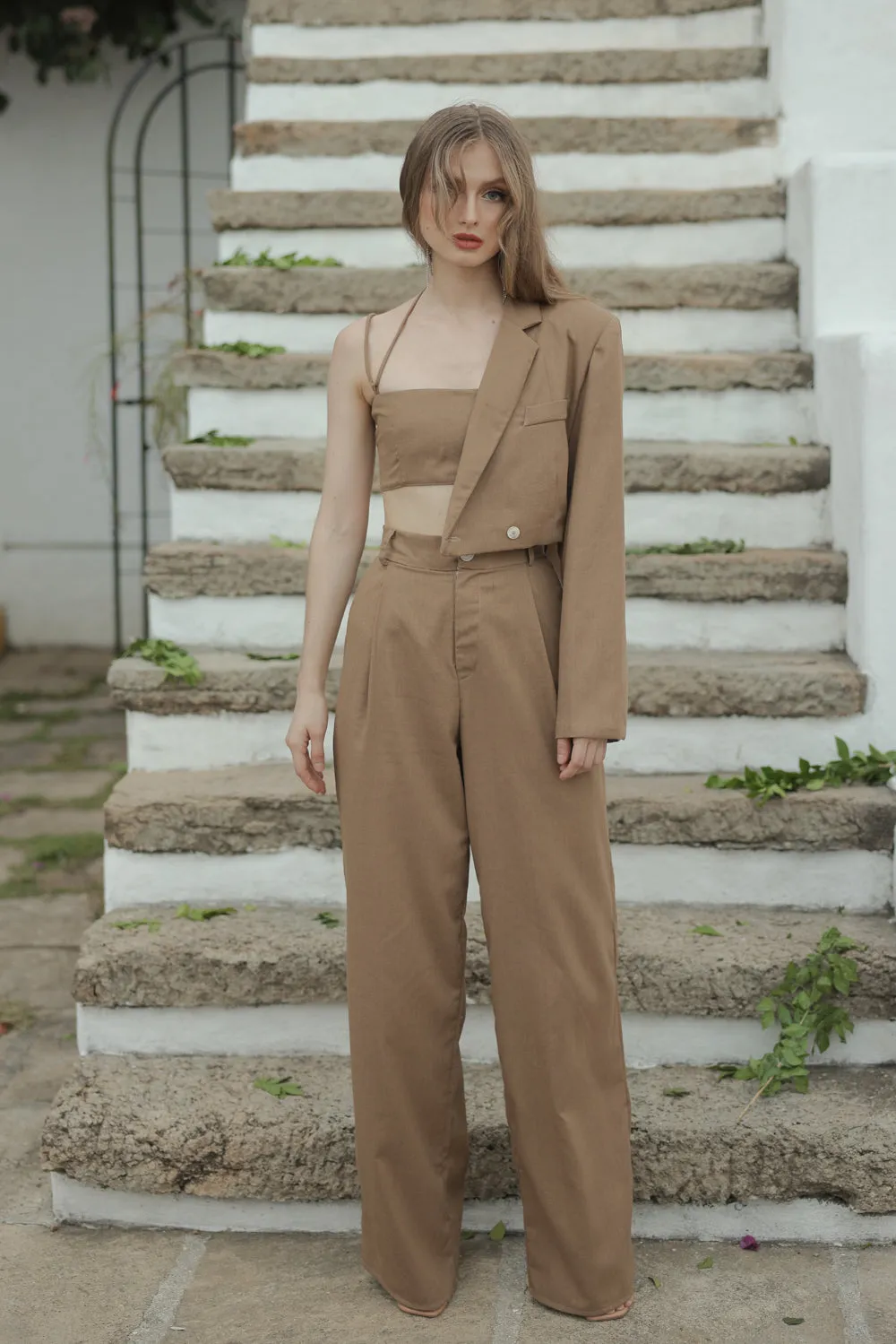 GIUSTINA BLAZER ONLY Crop Blazer (Light Brown Linen)