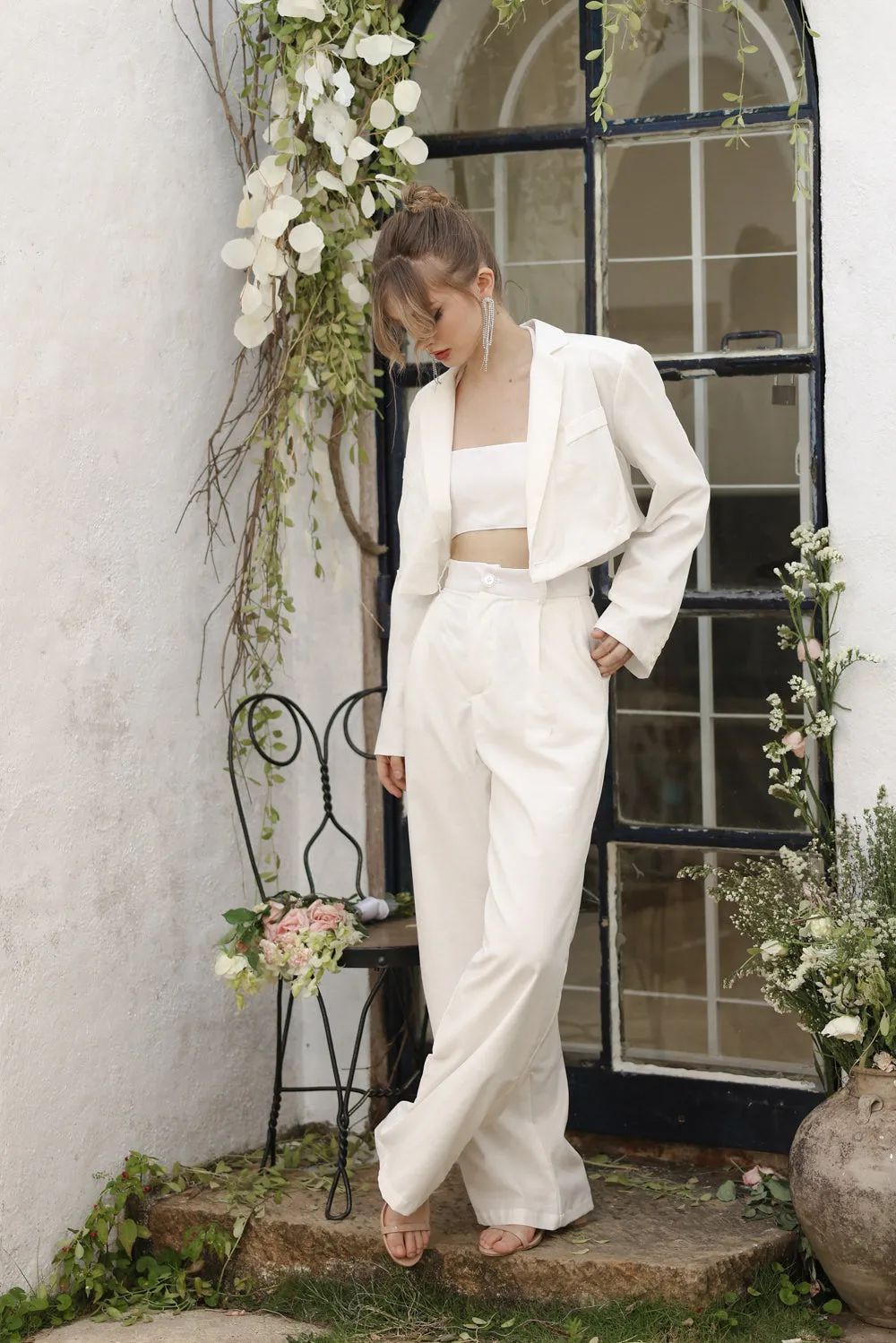 GIUSTINA BLAZER ONLY Crop Blazer (White Linen)