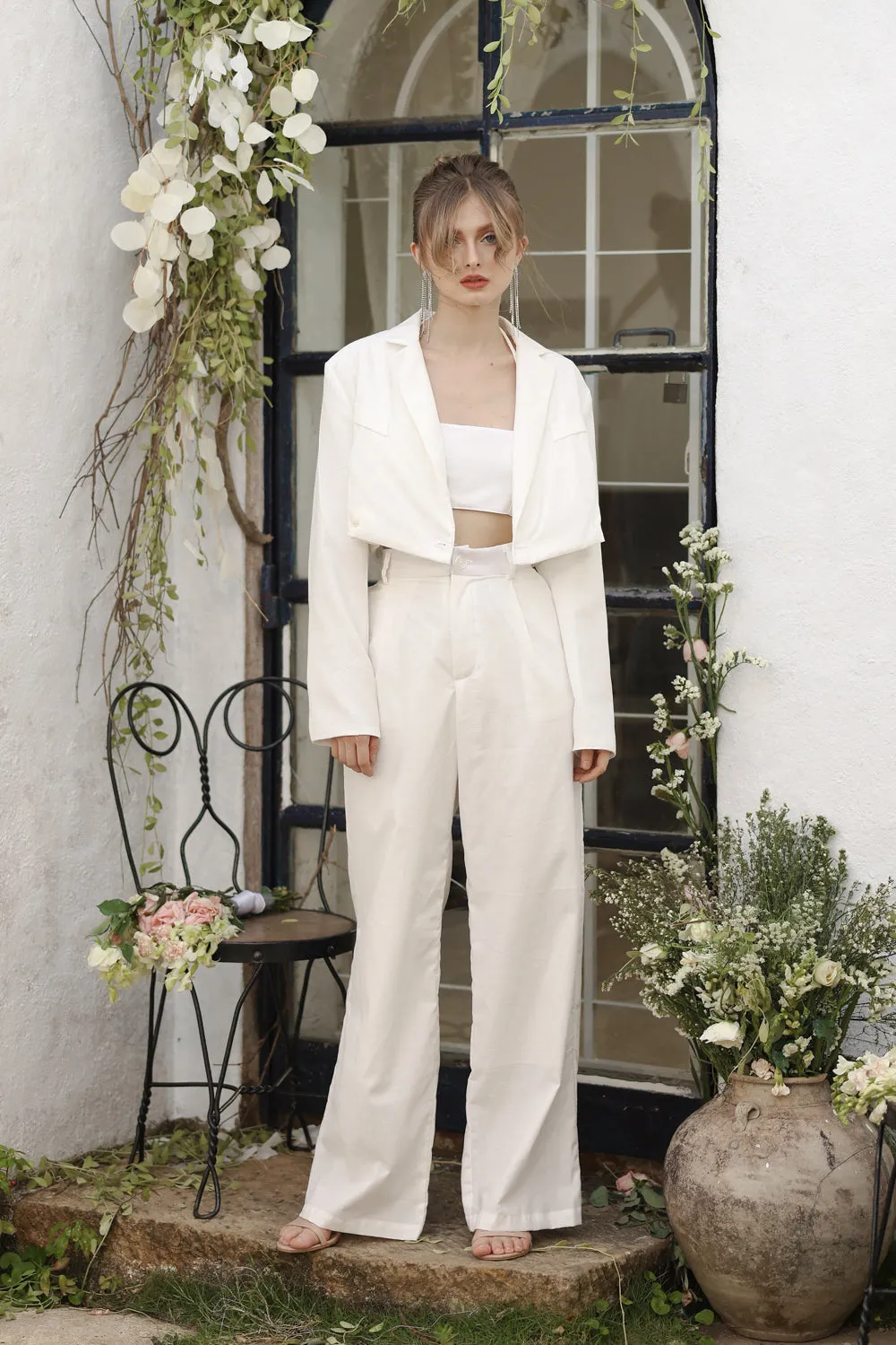 GIUSTINA BLAZER ONLY Crop Blazer (White Linen)