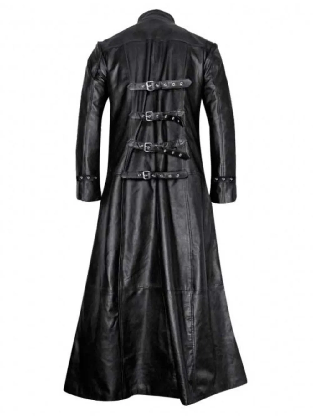 Gothic Leather Trench Coat with Buckle Straps for Men