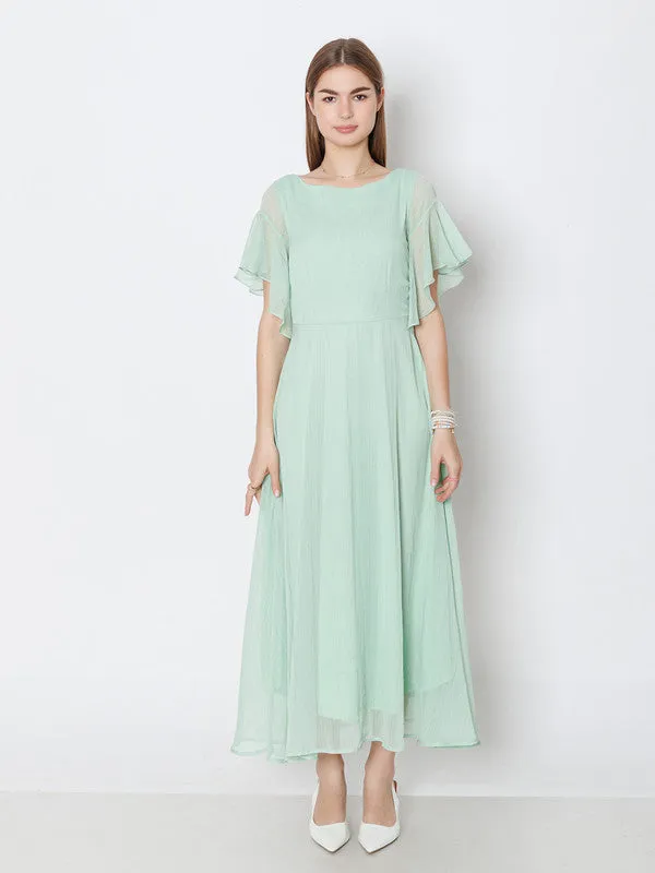 Green Solid A-Line Maxi Dress