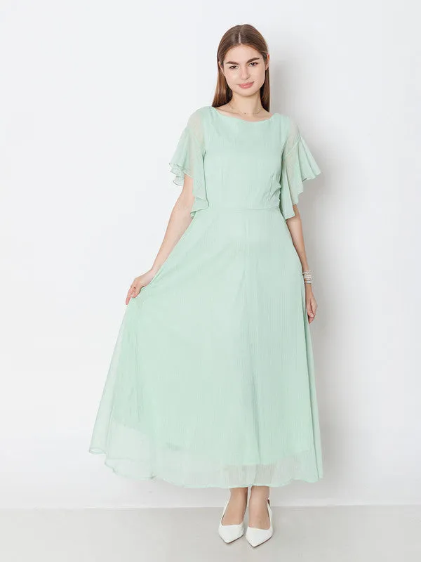 Green Solid A-Line Maxi Dress