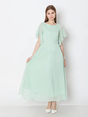 Green Solid A-Line Maxi Dress
