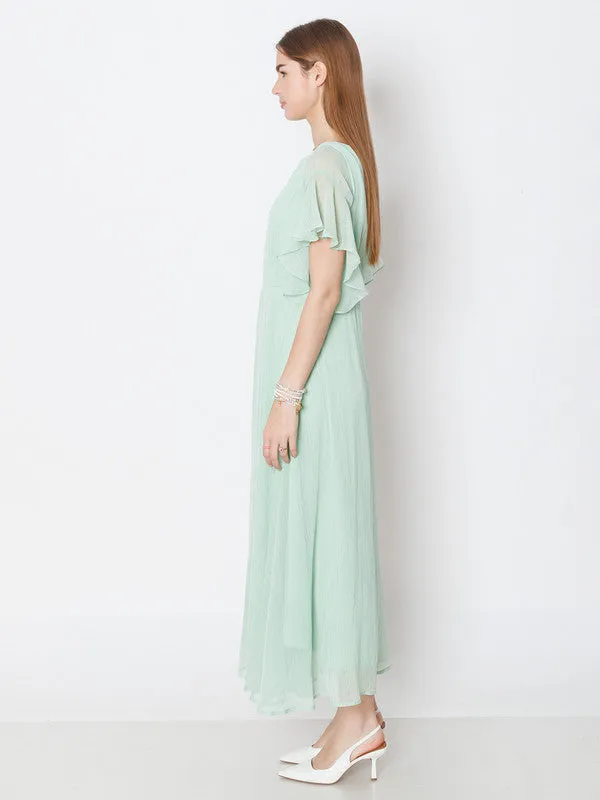Green Solid A-Line Maxi Dress