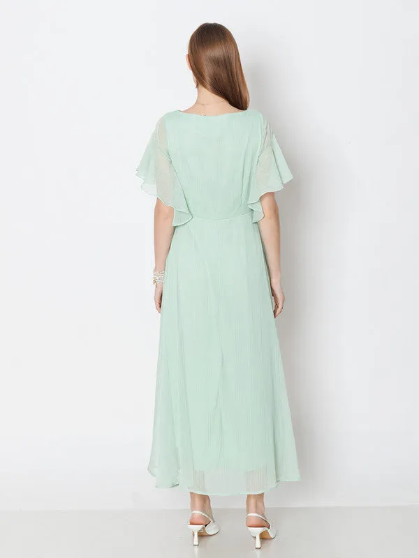Green Solid A-Line Maxi Dress