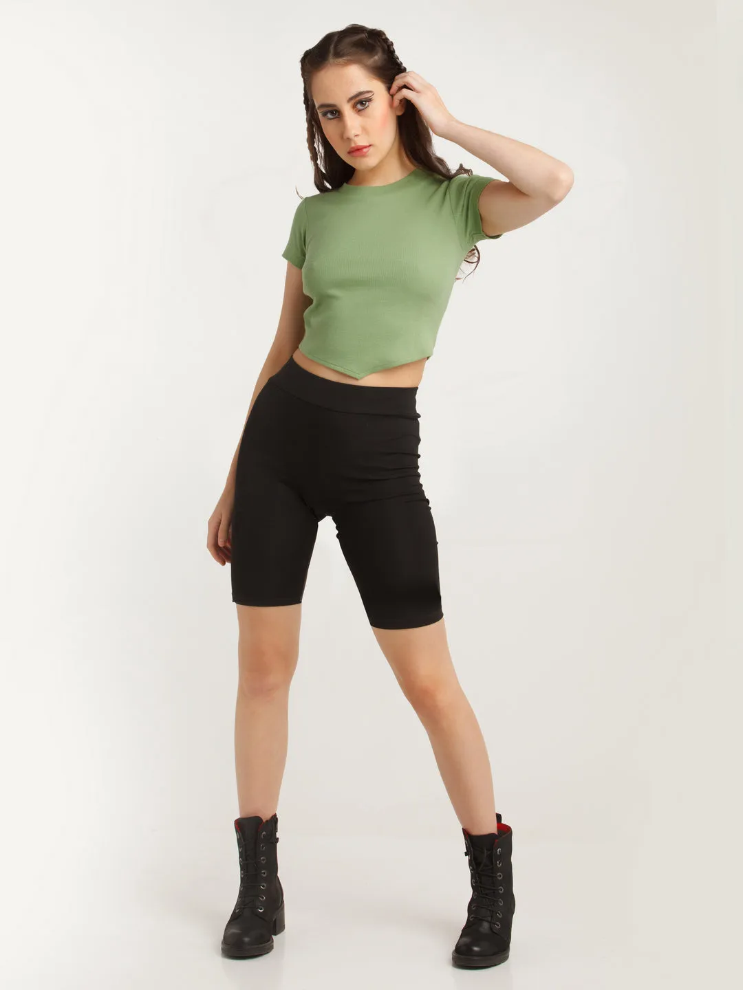 Green Solid Cut Out Top