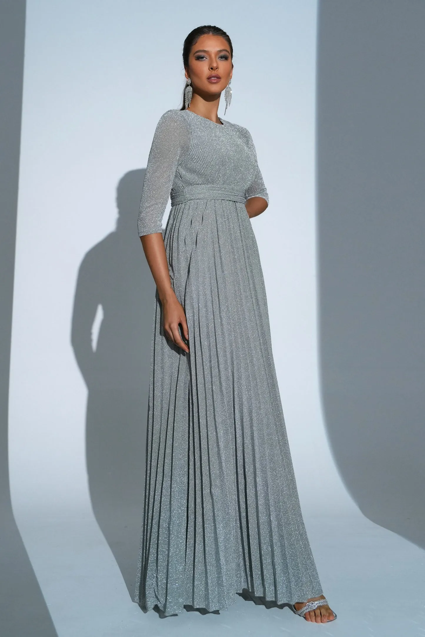 Grey A-Line Long Chiffon Party Dress