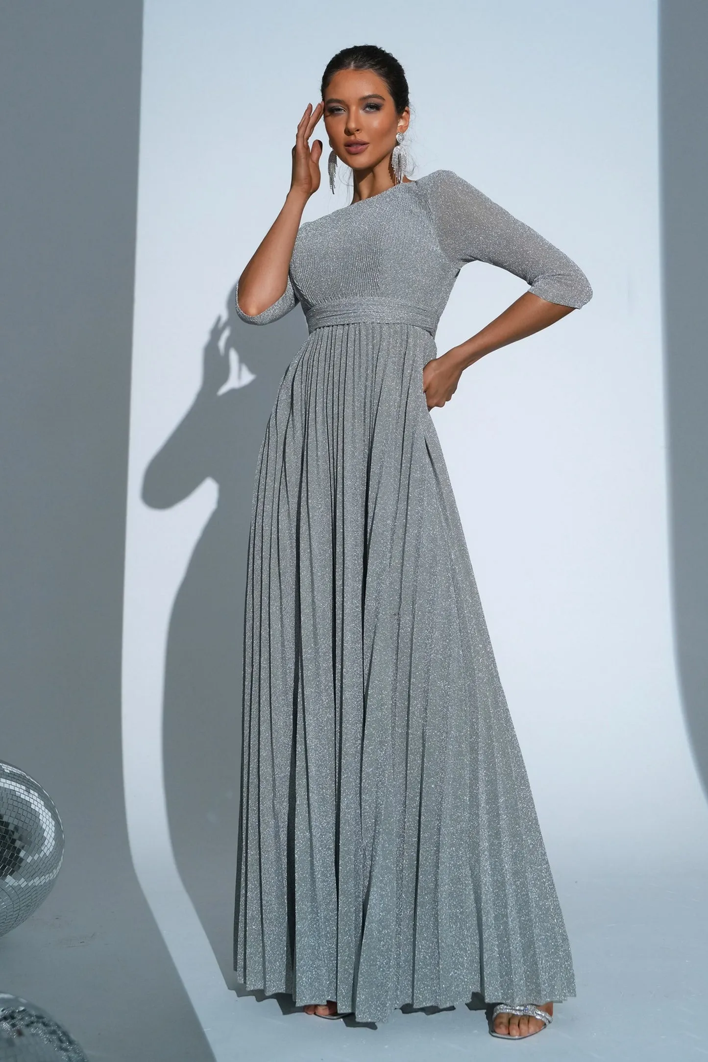 Grey A-Line Long Chiffon Party Dress