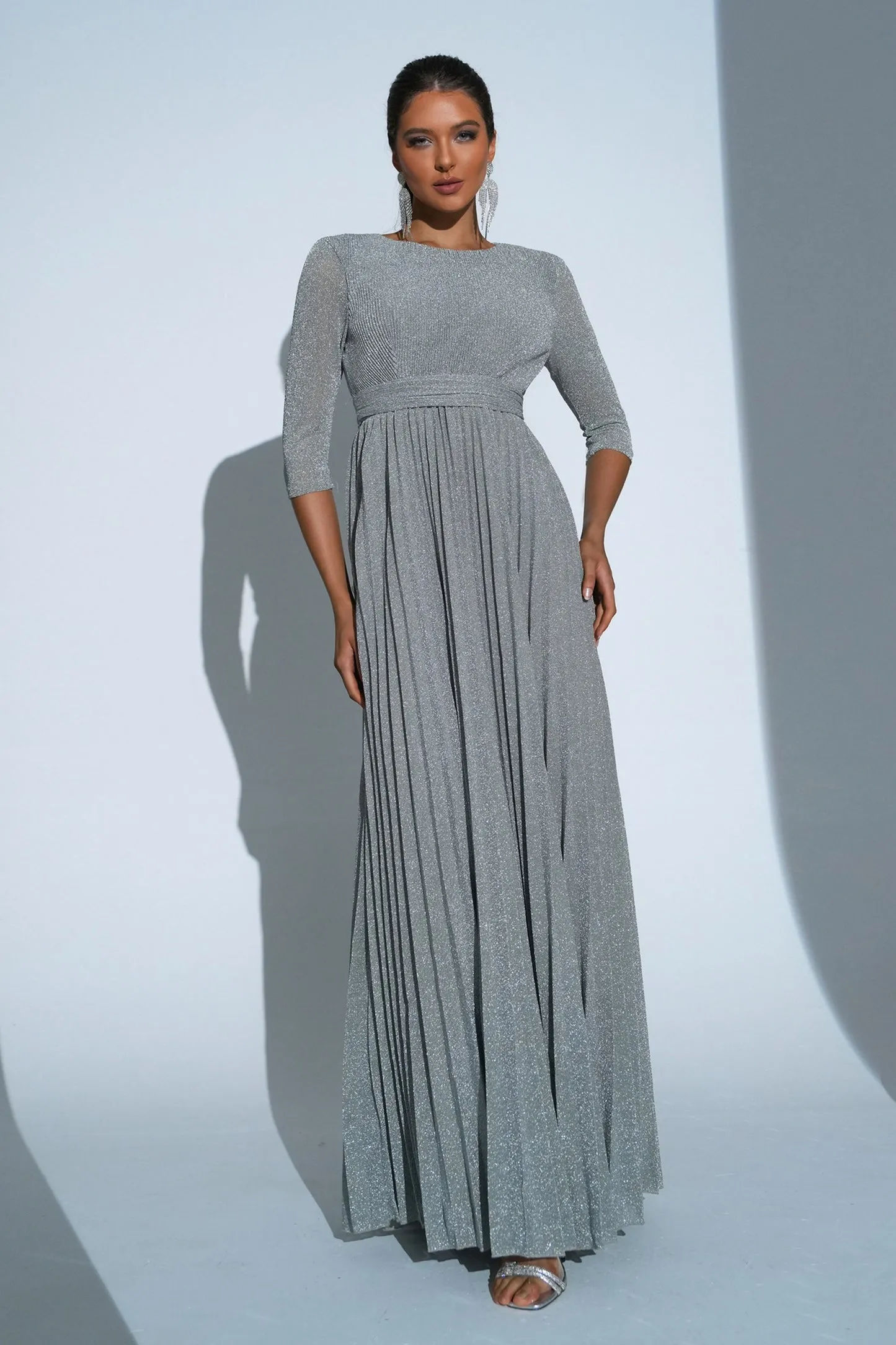Grey A-Line Long Chiffon Party Dress