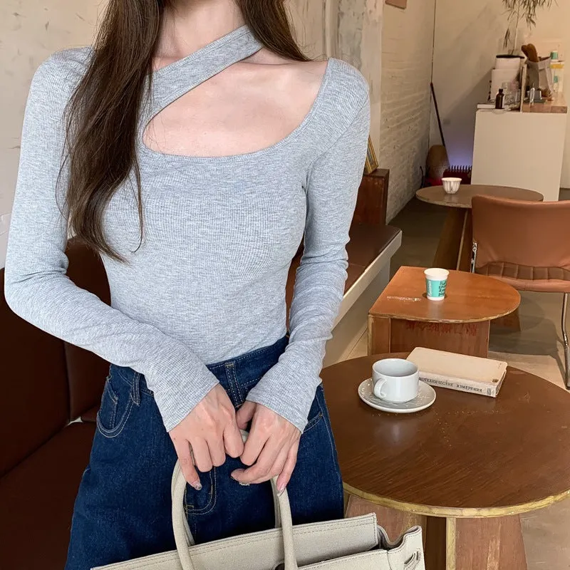 Grey Cut Out Fitted Top
