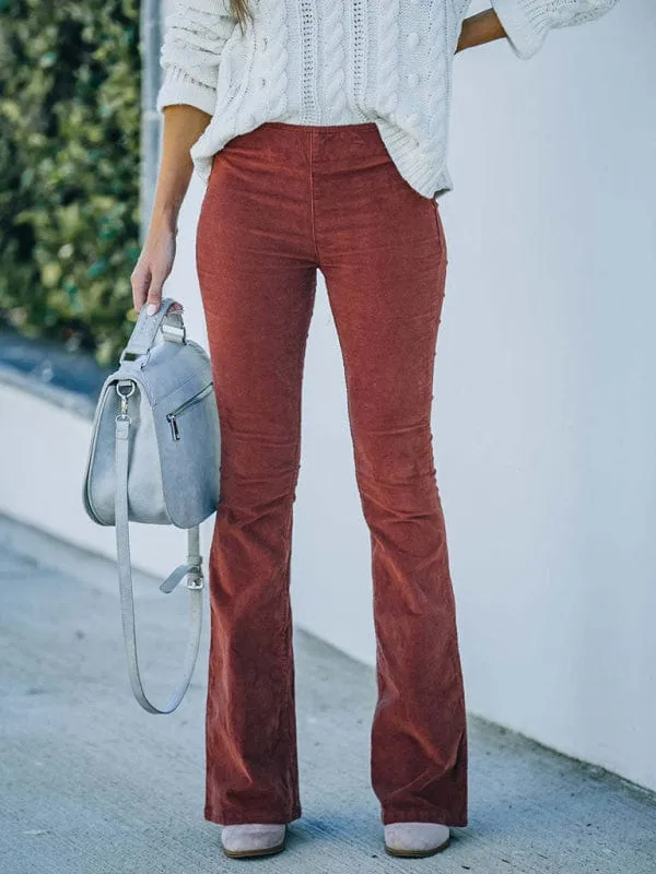 GYPSY GIRL - Elastic High Waist Corduroy Flared Pants