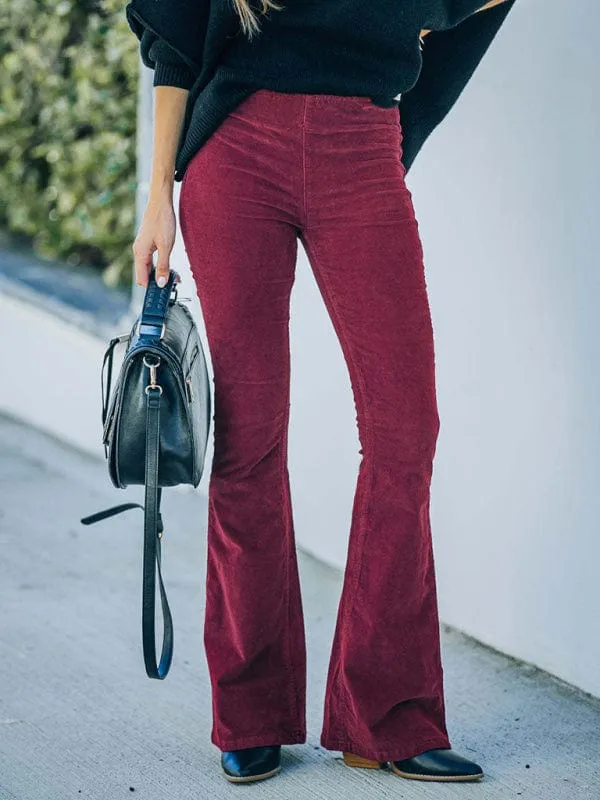 GYPSY GIRL - Elastic High Waist Corduroy Flared Pants
