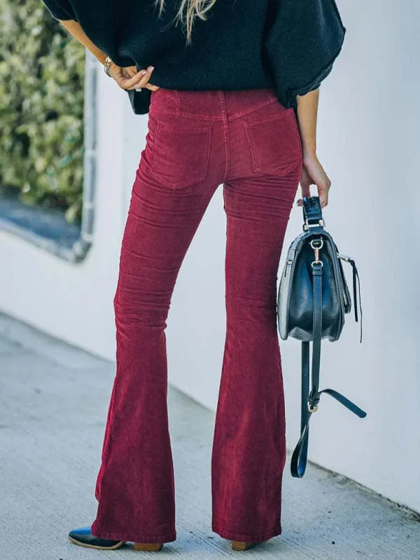 GYPSY GIRL - Elastic High Waist Corduroy Flared Pants