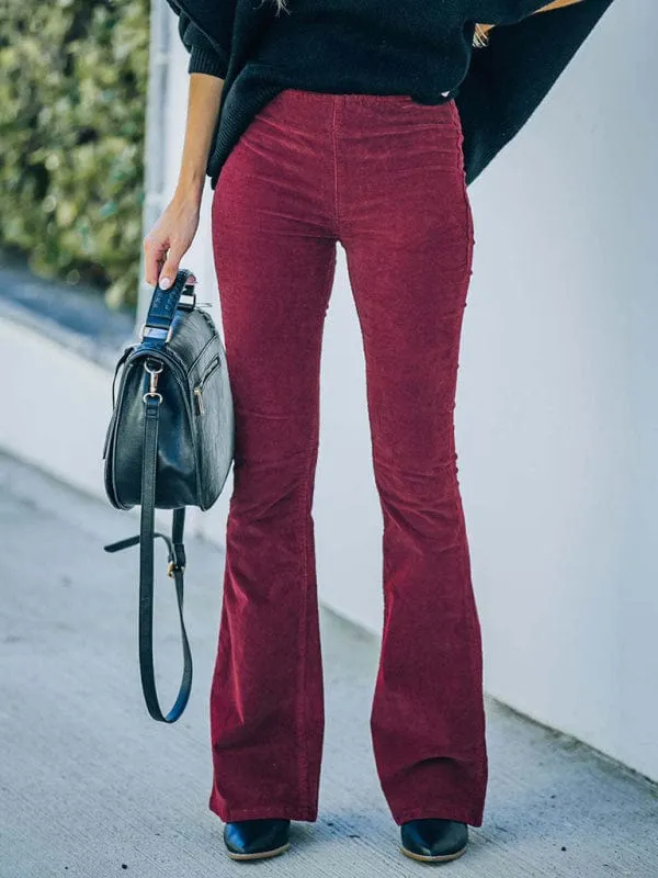 GYPSY GIRL - Elastic High Waist Corduroy Flared Pants