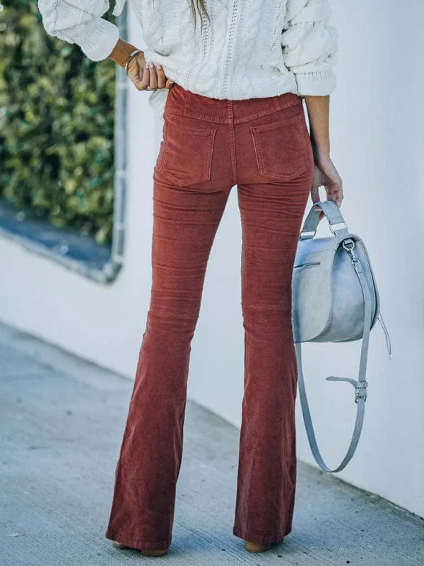 GYPSY GIRL - Elastic High Waist Corduroy Flared Pants