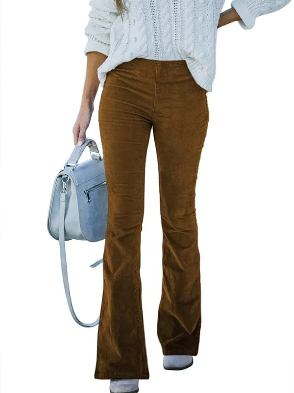 GYPSY GIRL - Elastic High Waist Corduroy Flared Pants