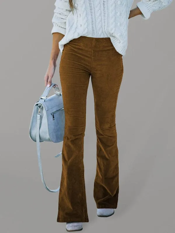 GYPSY GIRL - Elastic High Waist Corduroy Flared Pants