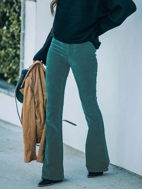 GYPSY GIRL - Elastic High Waist Corduroy Flared Pants