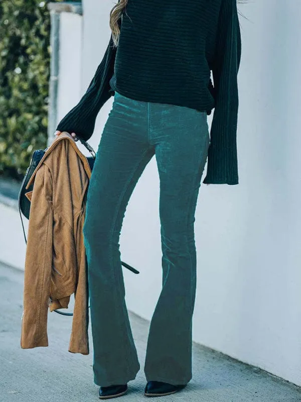 GYPSY GIRL - Elastic High Waist Corduroy Flared Pants