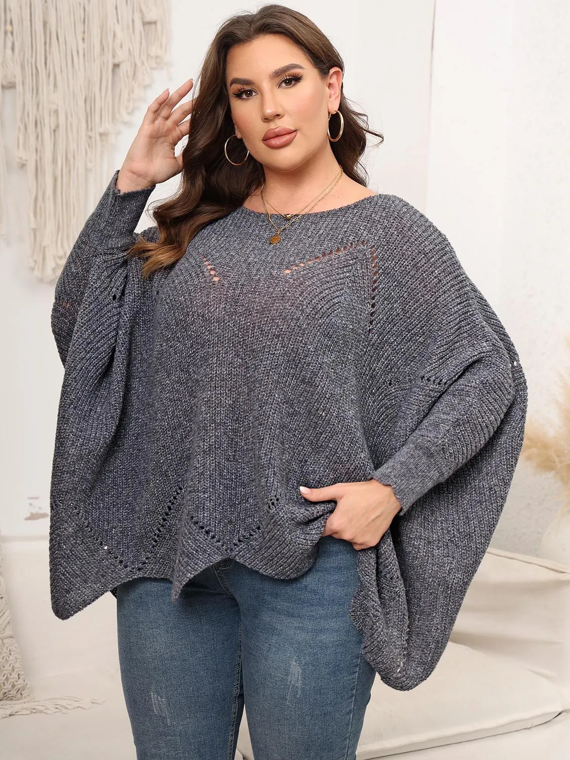 Hazel Blues® | Round Neck Batwing Sleeve Sweater