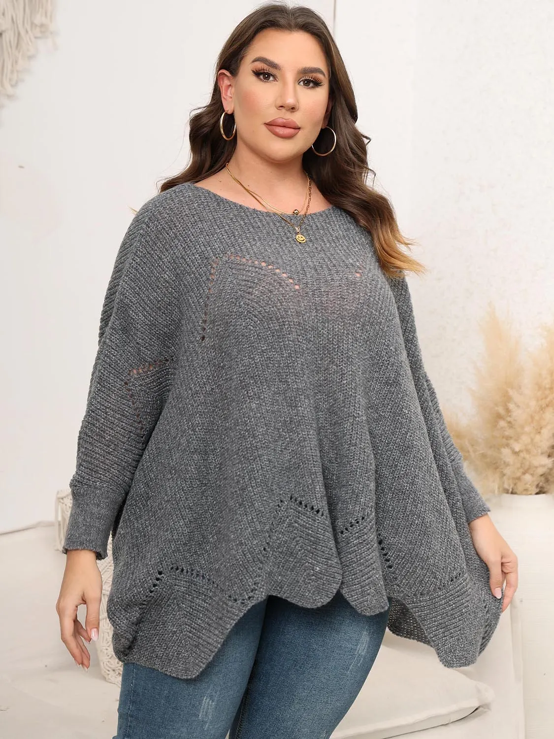 Hazel Blues® | Round Neck Batwing Sleeve Sweater