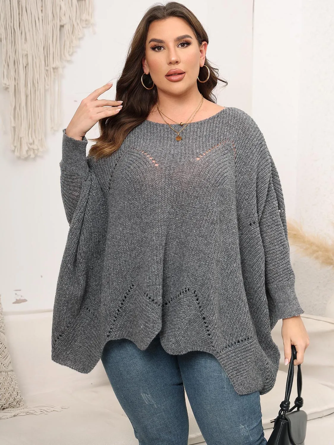 Hazel Blues® | Round Neck Batwing Sleeve Sweater