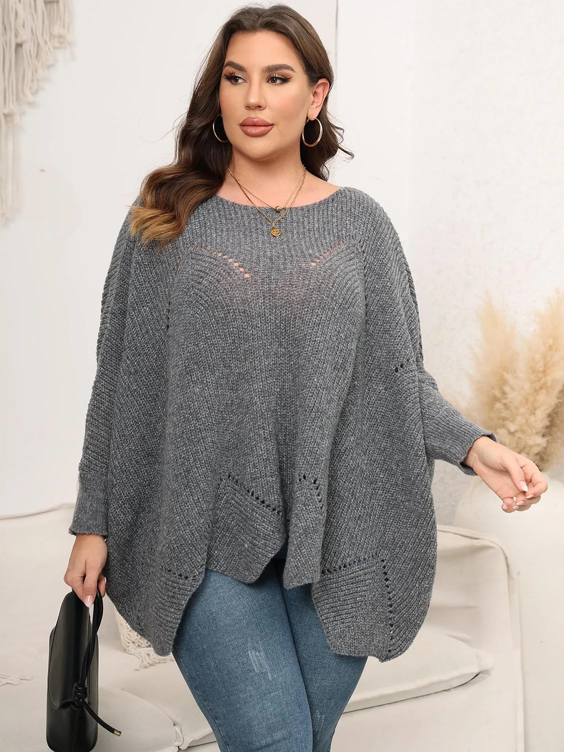 Hazel Blues® | Round Neck Batwing Sleeve Sweater