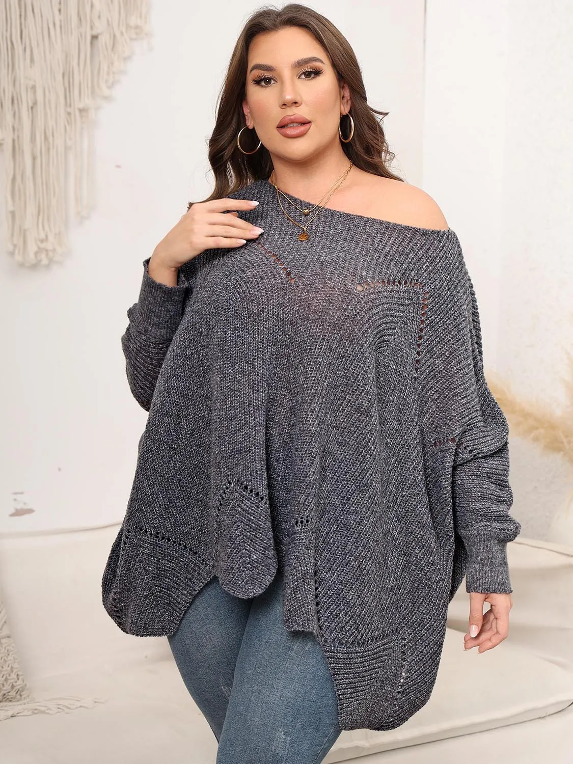 Hazel Blues® | Round Neck Batwing Sleeve Sweater