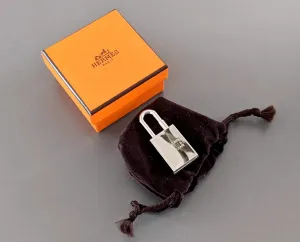 Hermes Silvered CONTE ET RACONTE Cadenas Lock Charm Brand New in Sealed Box!