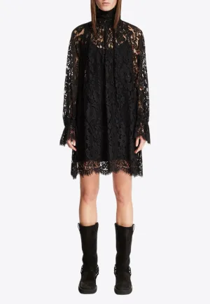 High-Neck Lace Mini Dress